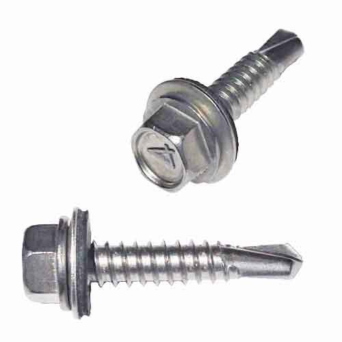 TEKSH1034S #10 X 3/4" HWH Sheeting, Self-Drilling Screw, w/Bonded Washer, 410 Stainless
